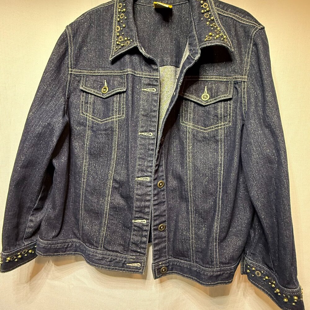 Ruby Rd. Embellished Metallic Denim Jacket Blue Women’s - Size 16